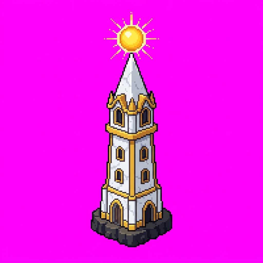 Image: pixel art game sprite: a single radiant wizard tow