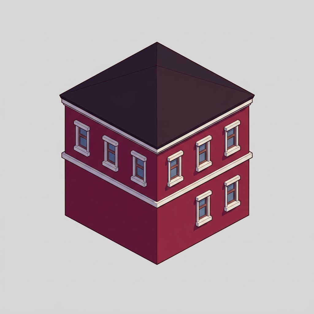 Image: Isolated isometric cartoon corner townhouse, 2-sto