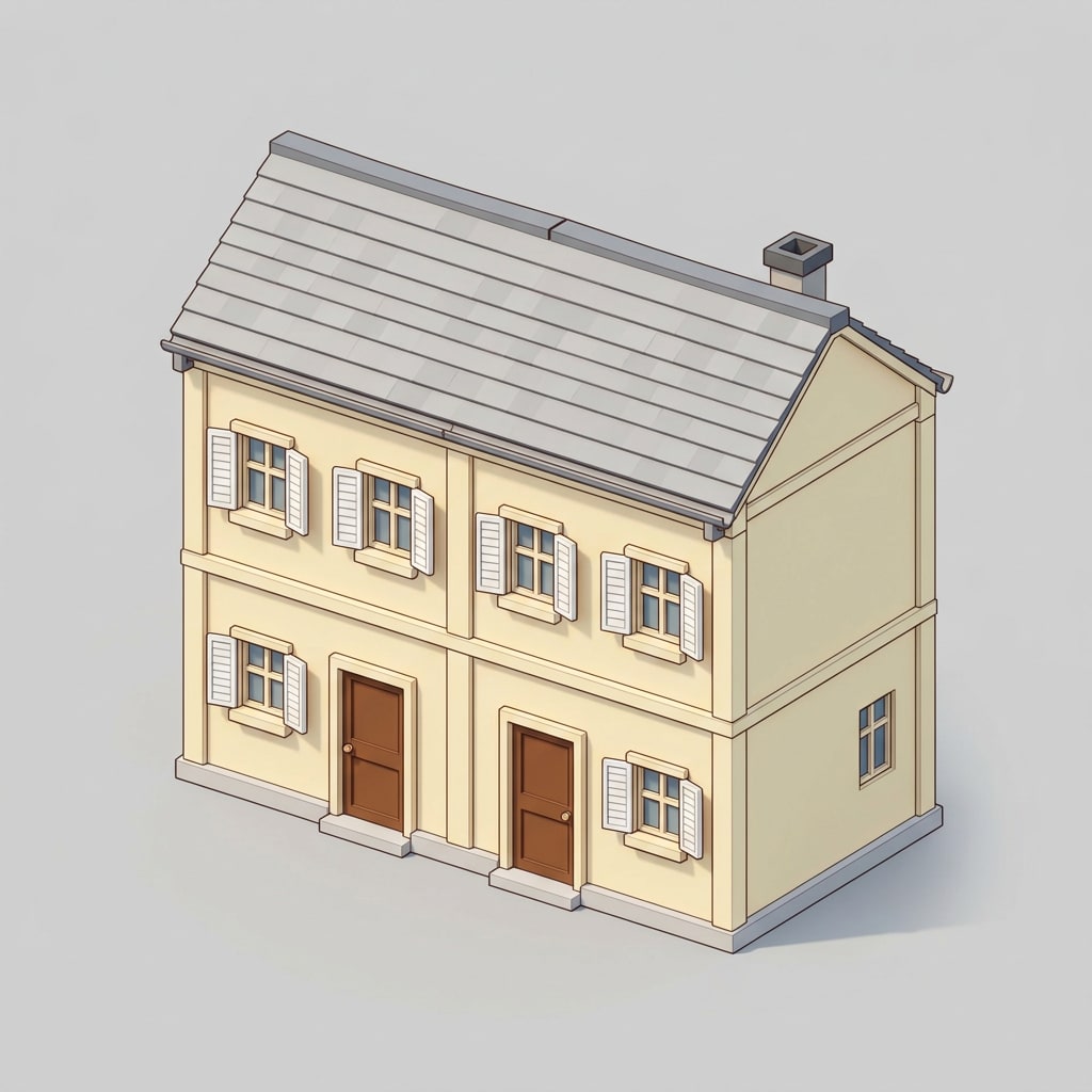 Image: Isolated isometric cartoon row house, 2-story, pal