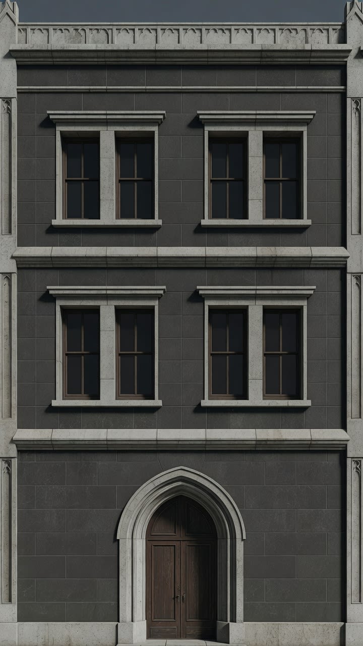 Vertical Building Facade with Door (2 / 2)