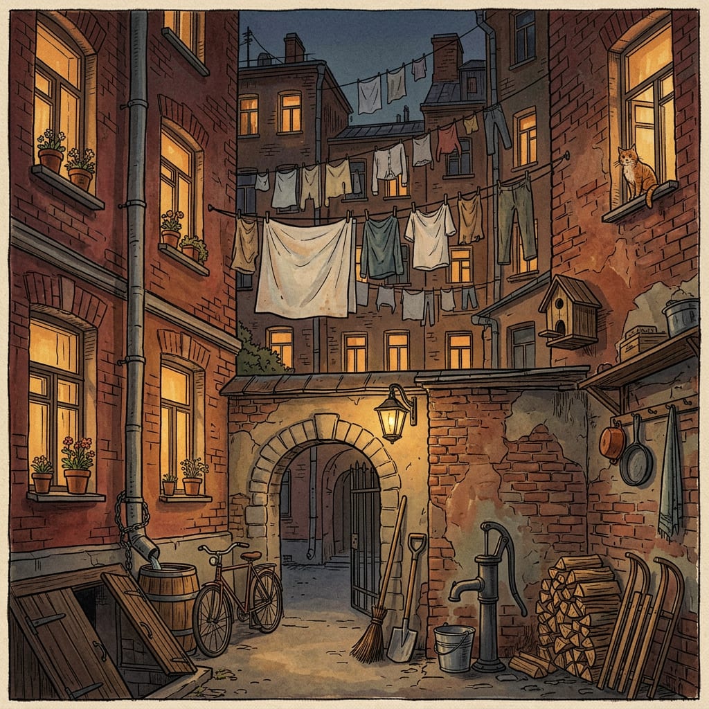 Image: Hand-drawn storybook illustration, tall vertical 9