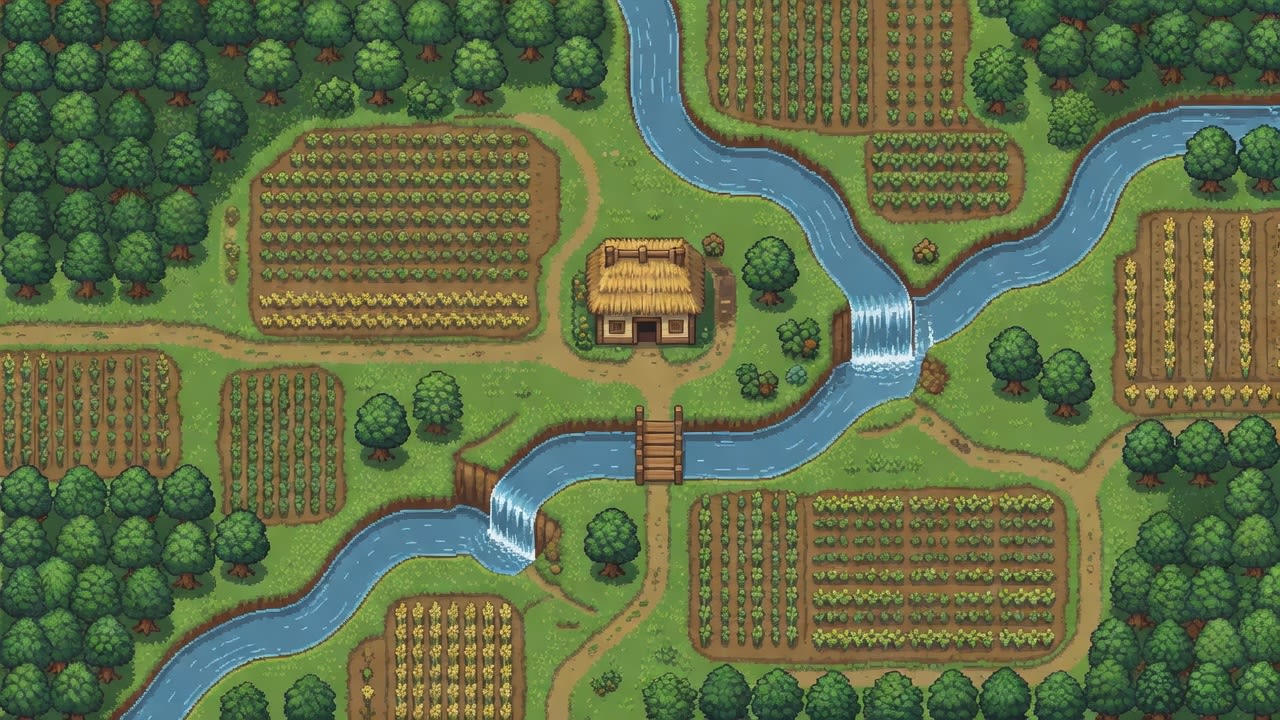 First Farm Map - Authentic Pixel Art