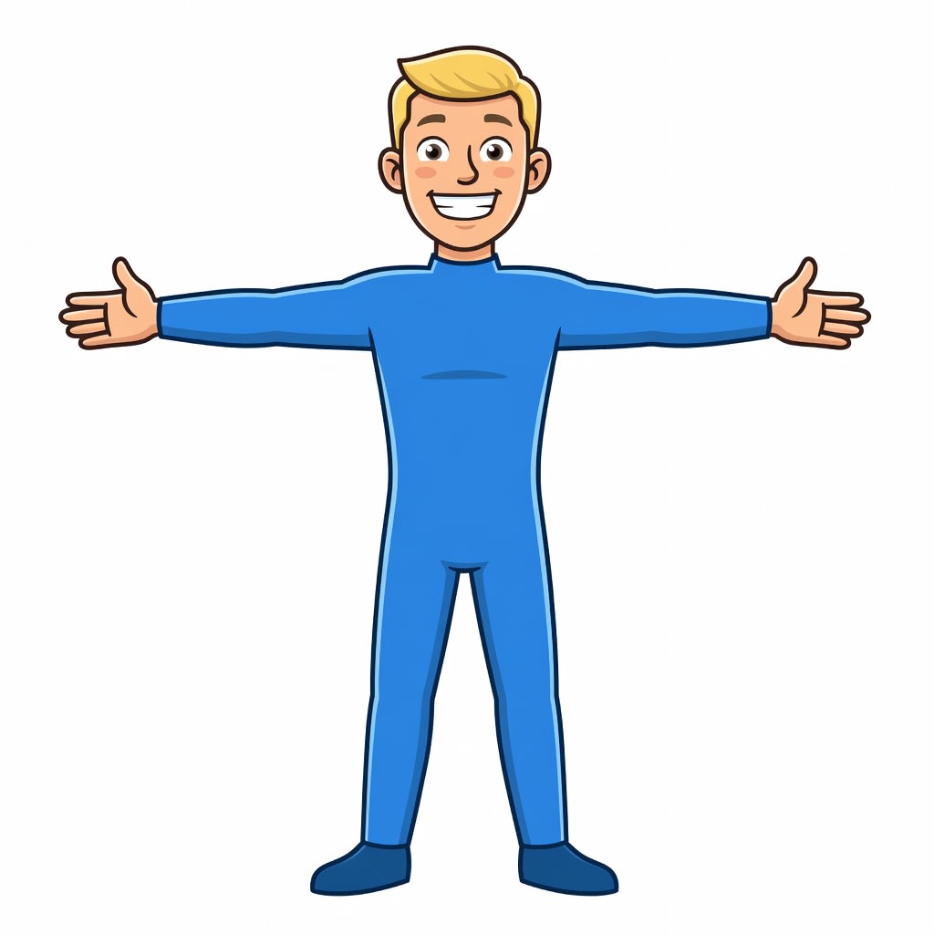 Blue Jumpsuit Blond Party Character