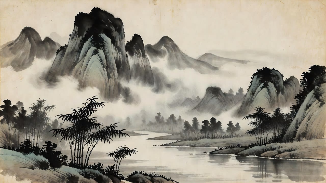 Wuxia Ink Landscape Background