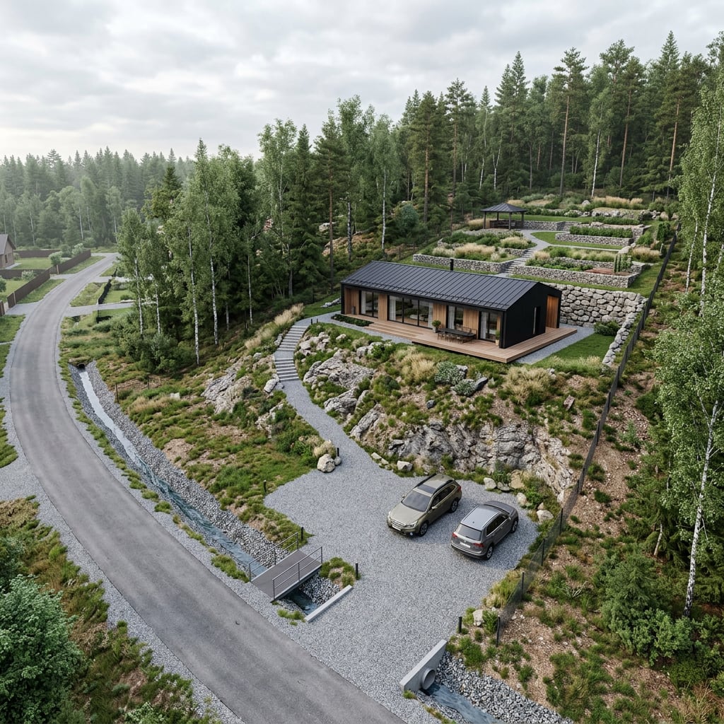 Image: Aerial three-quarter architectural visualization o