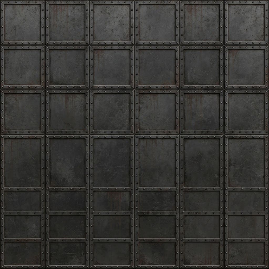 Image: Seamless tileable PBR texture, dark gunmetal rivet
