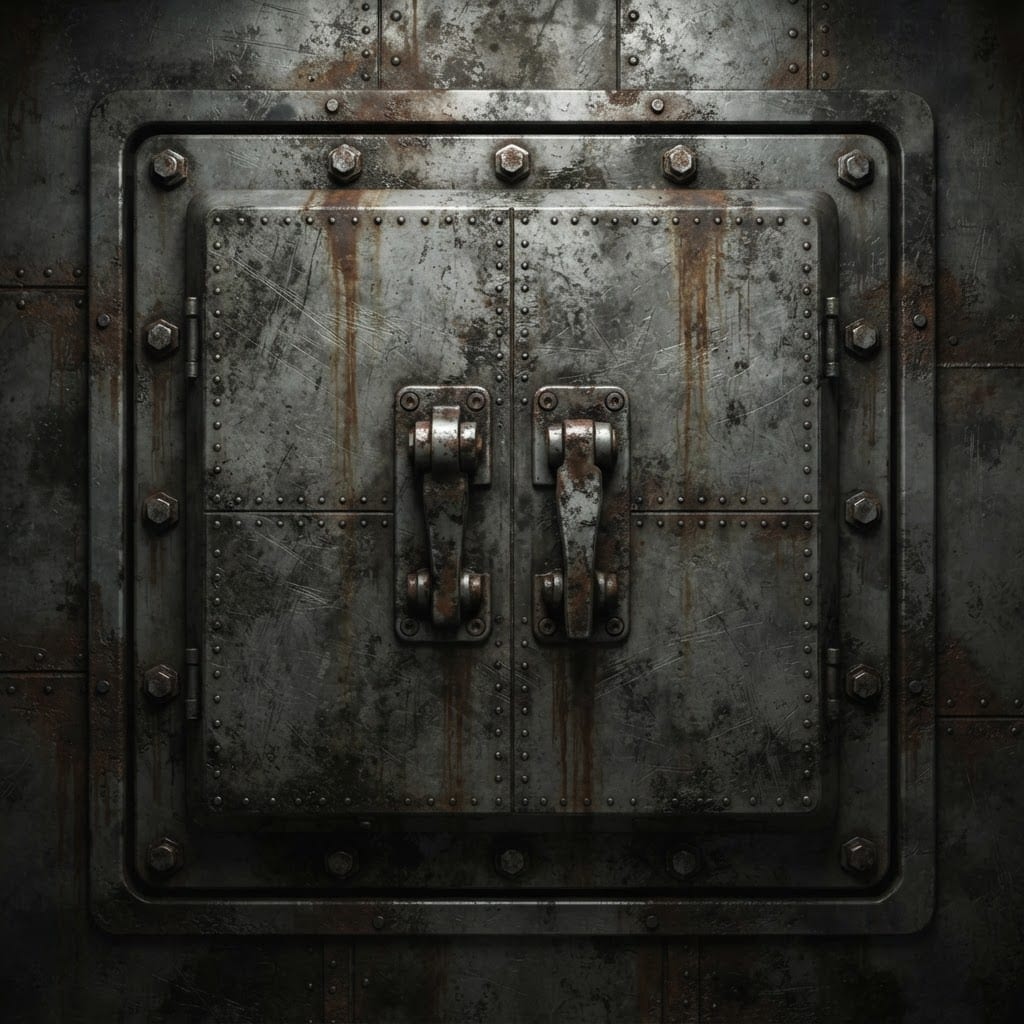 Image: Flat front-facing square worn metal access hatch p