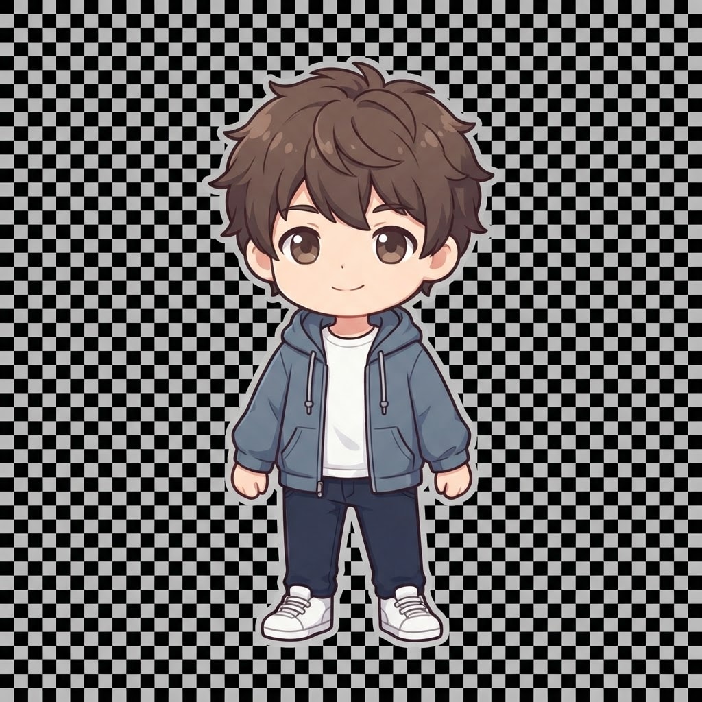 Image: Full-body chibi 2D game character sprite, front vi