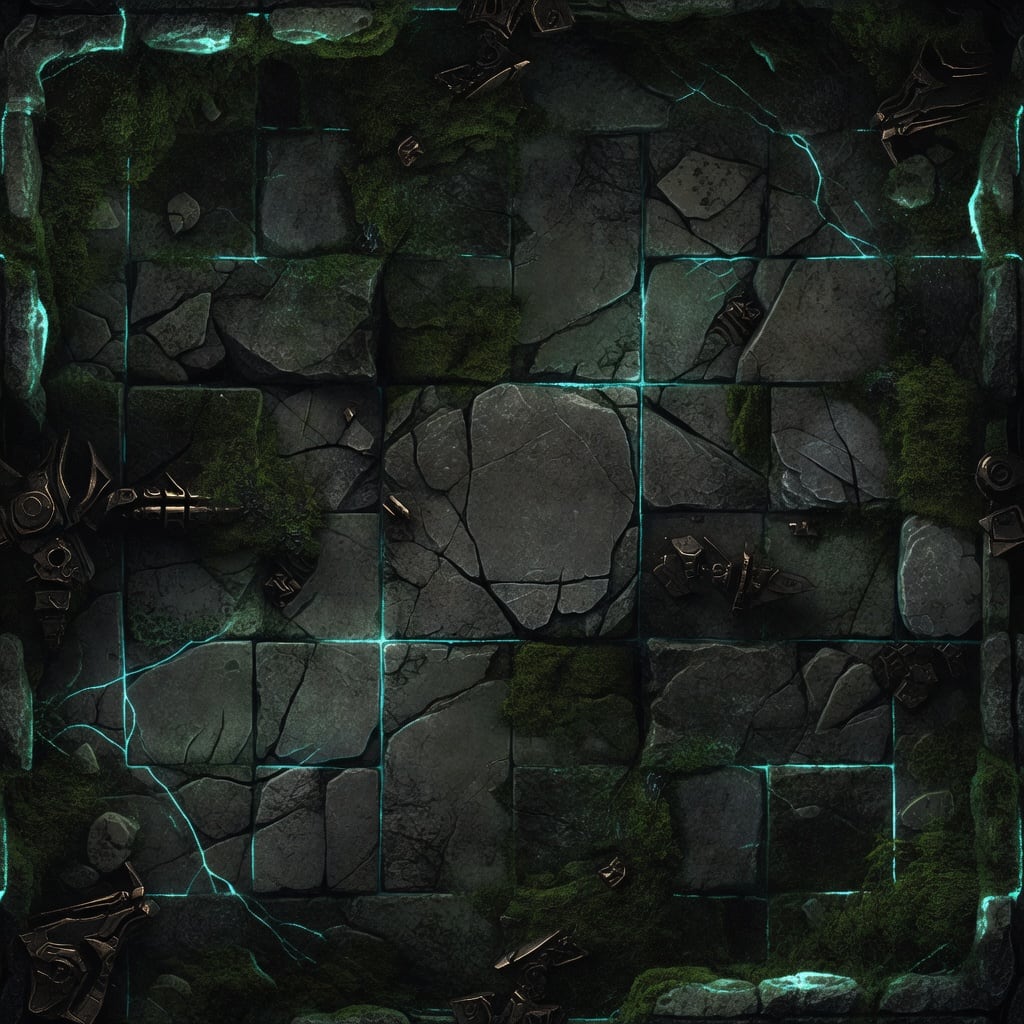 Terrain Texture - Ancient Mossy Stone with Cyan Veins