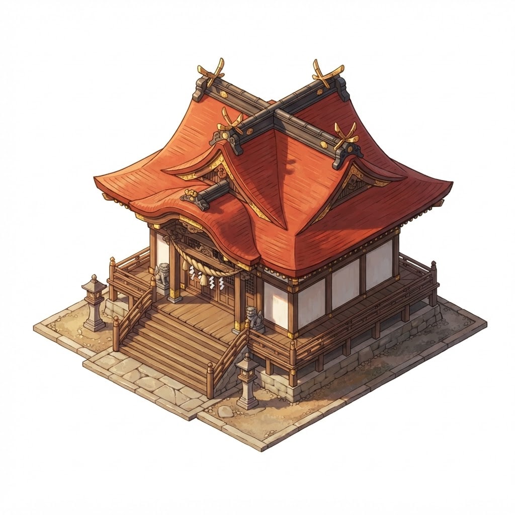 Image: Traditional Japanese shinto temple seen from top-d