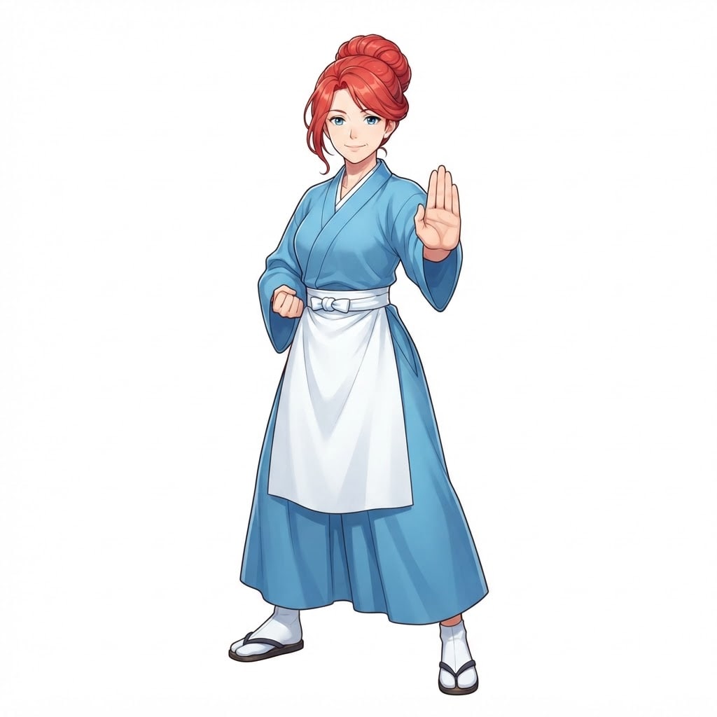 Image: Anime serene woman martial arts master facing the