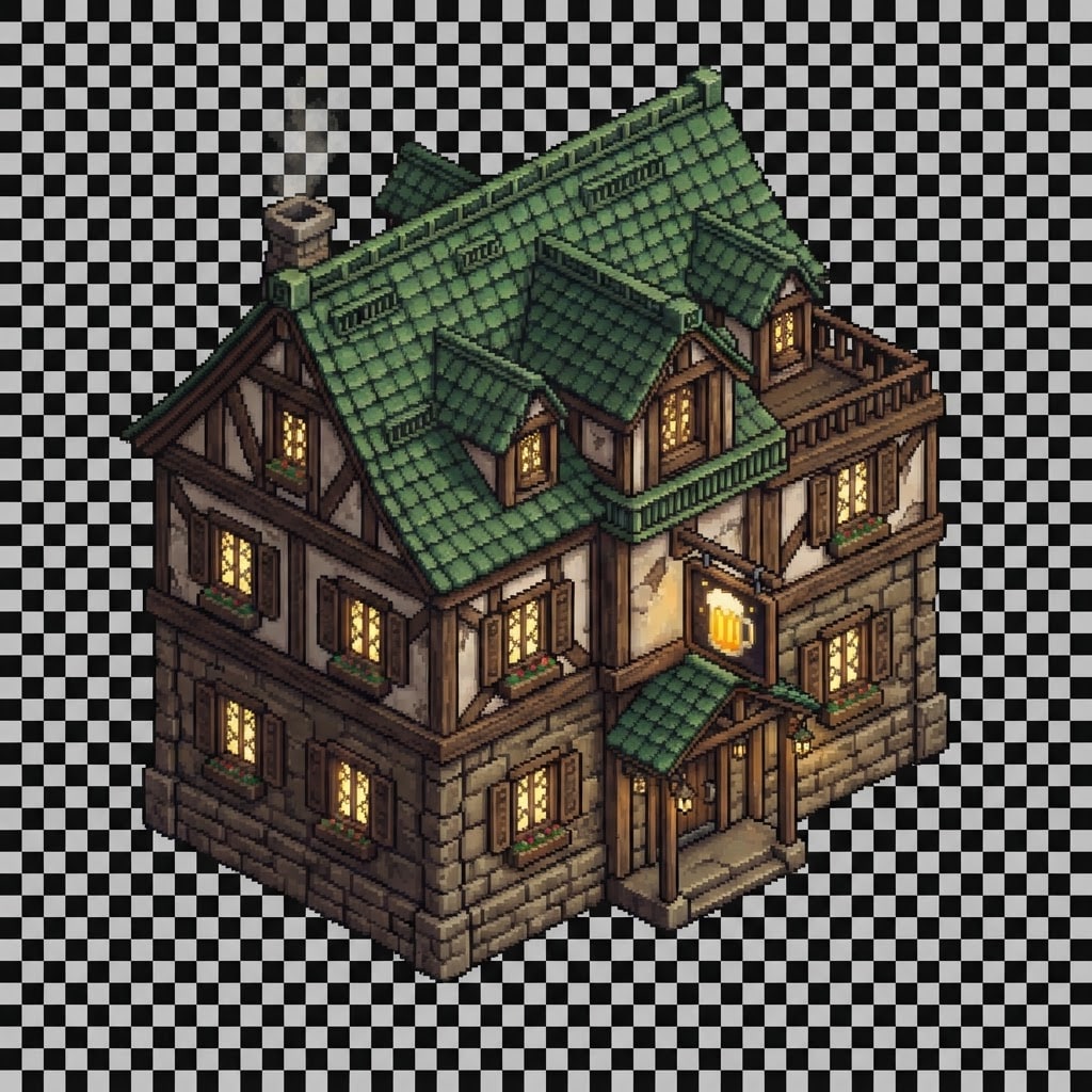 Image: Single game sprite, top-down 3/4 RPG pixel art tav
