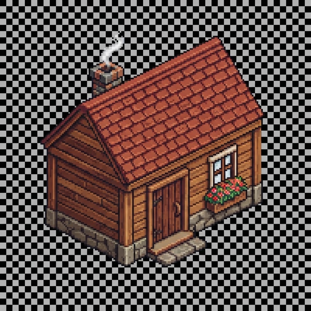 Image: Single game sprite, top-down 3/4 RPG pixel art cot