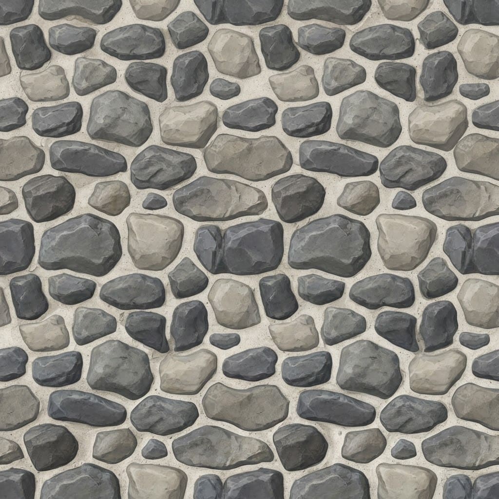 Image: Rough grey fieldstone masonry, irregular rounded s