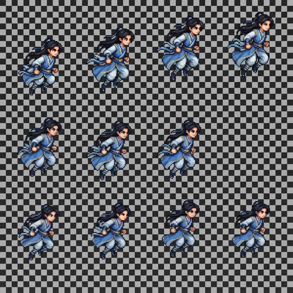 Image: Game-ready 2D pixel art sprite sheet for a side-sc
