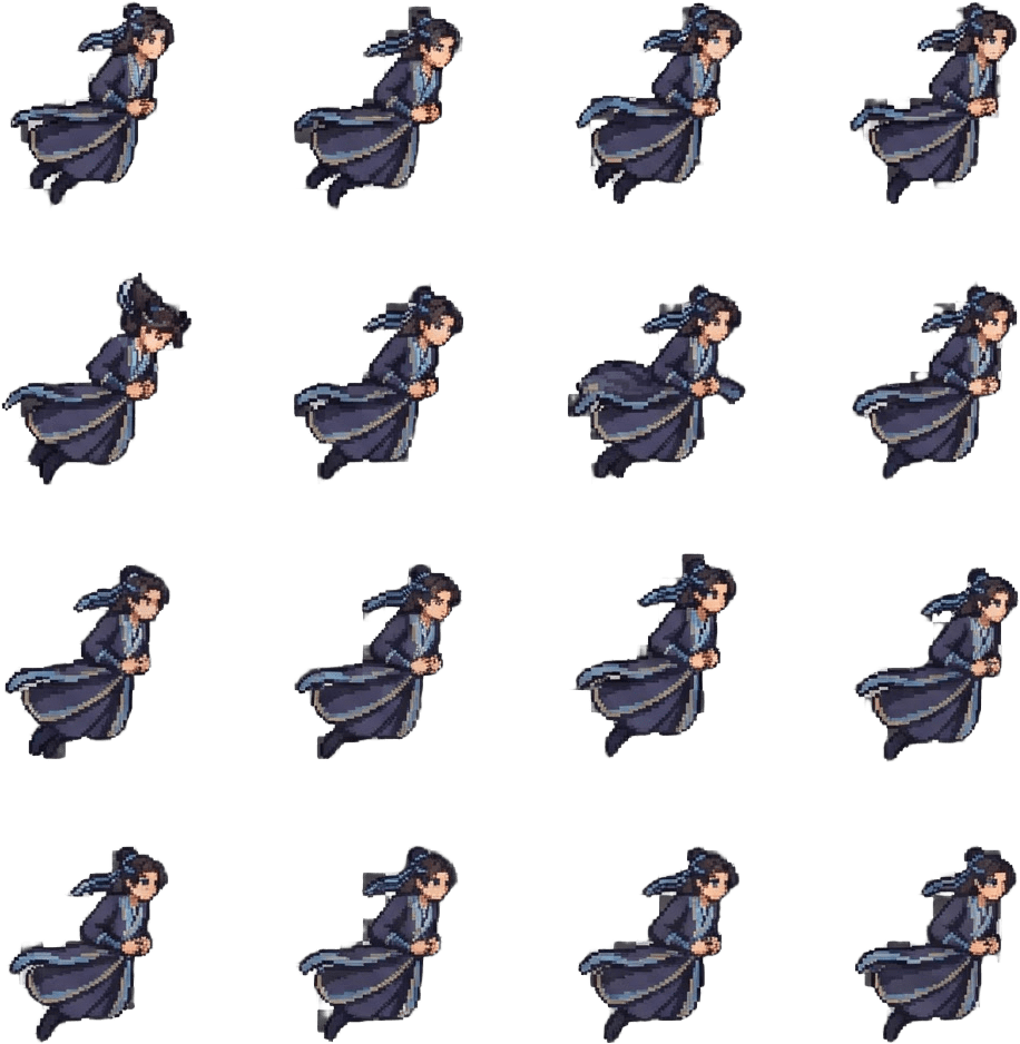 Image: Game-ready 2D pixel art square sprite sheet for a
