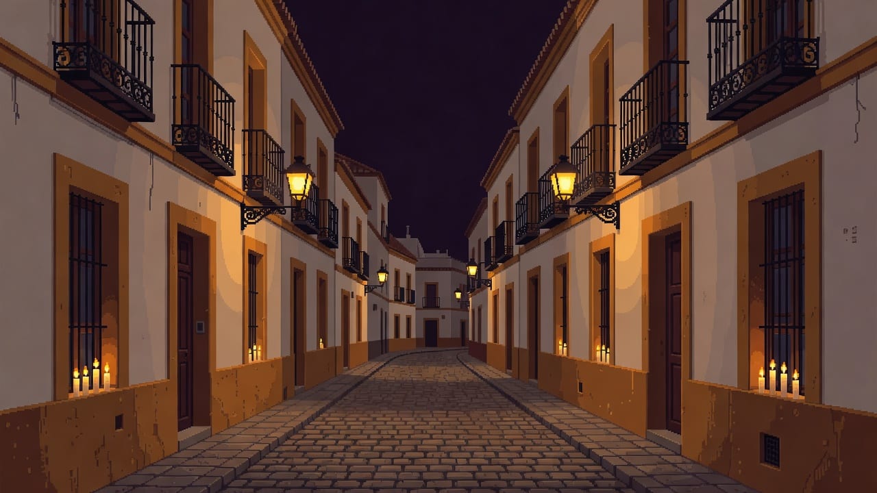 Calle Sevilla Noche Pixel Art