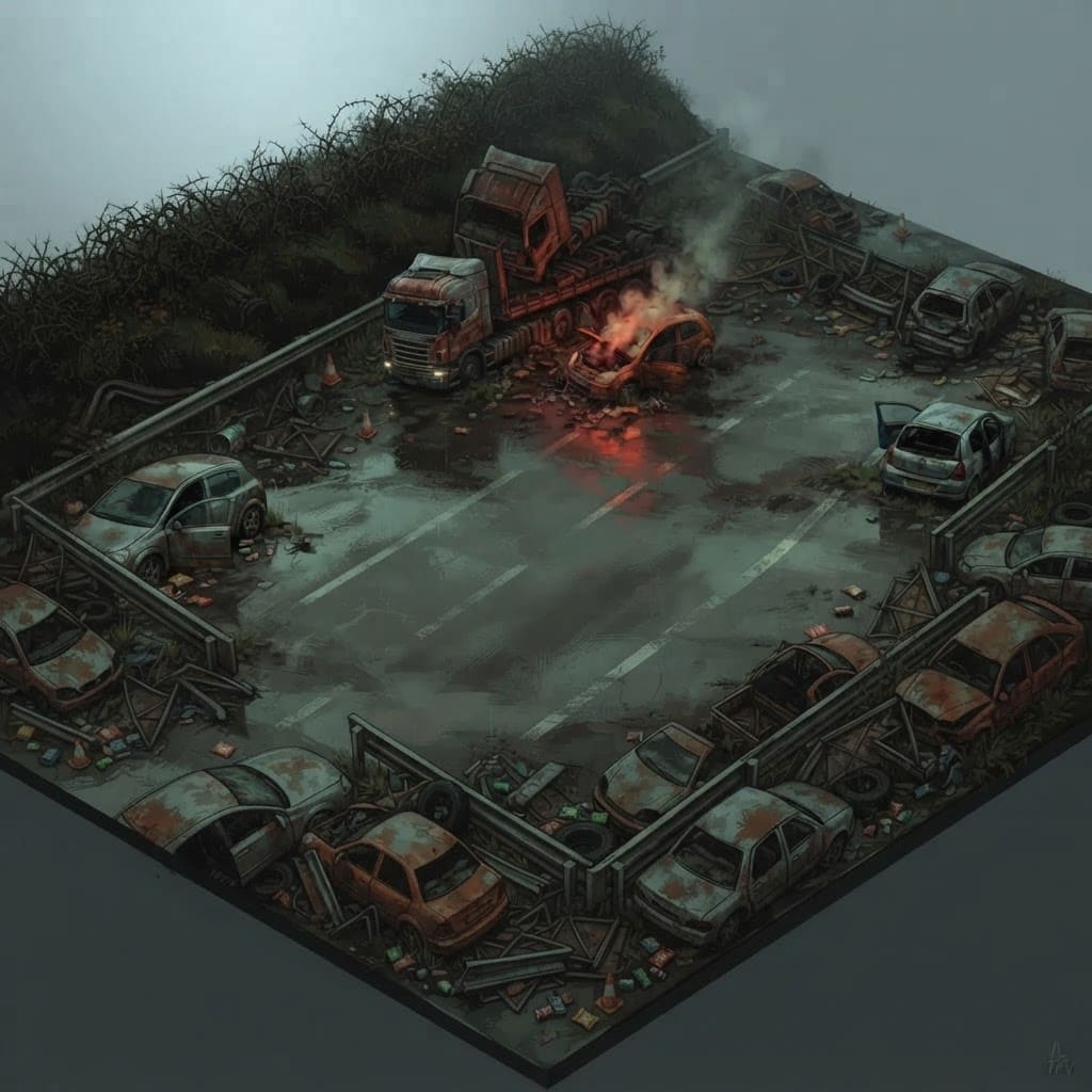 Image: Restructure this motorway scene into an isometric