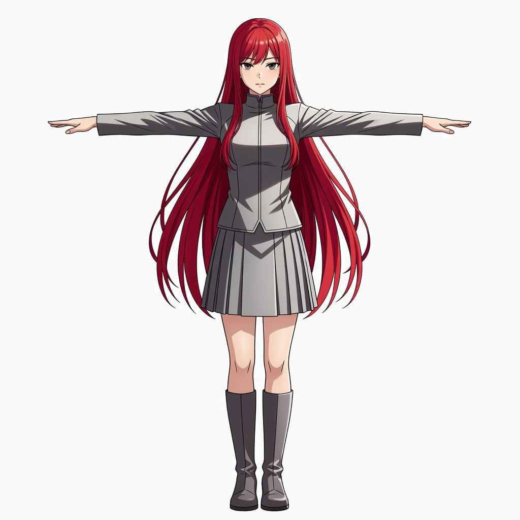 Red-Haired Anime Girl T-Pose Concept