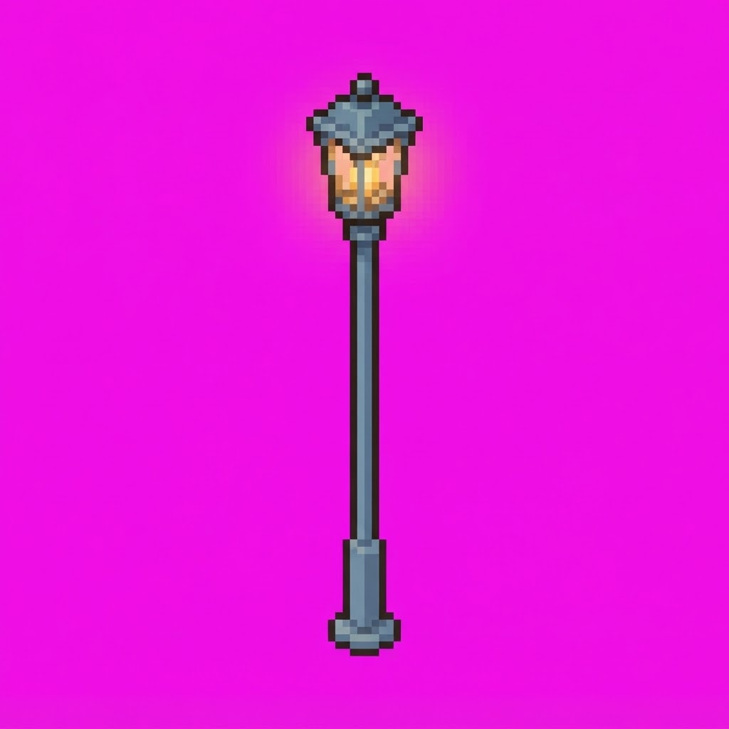 Image: pixel art cast-iron street lamppost for a top-down