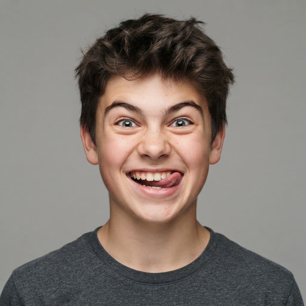 Image: Front-facing portrait of an eager teenage boy's he