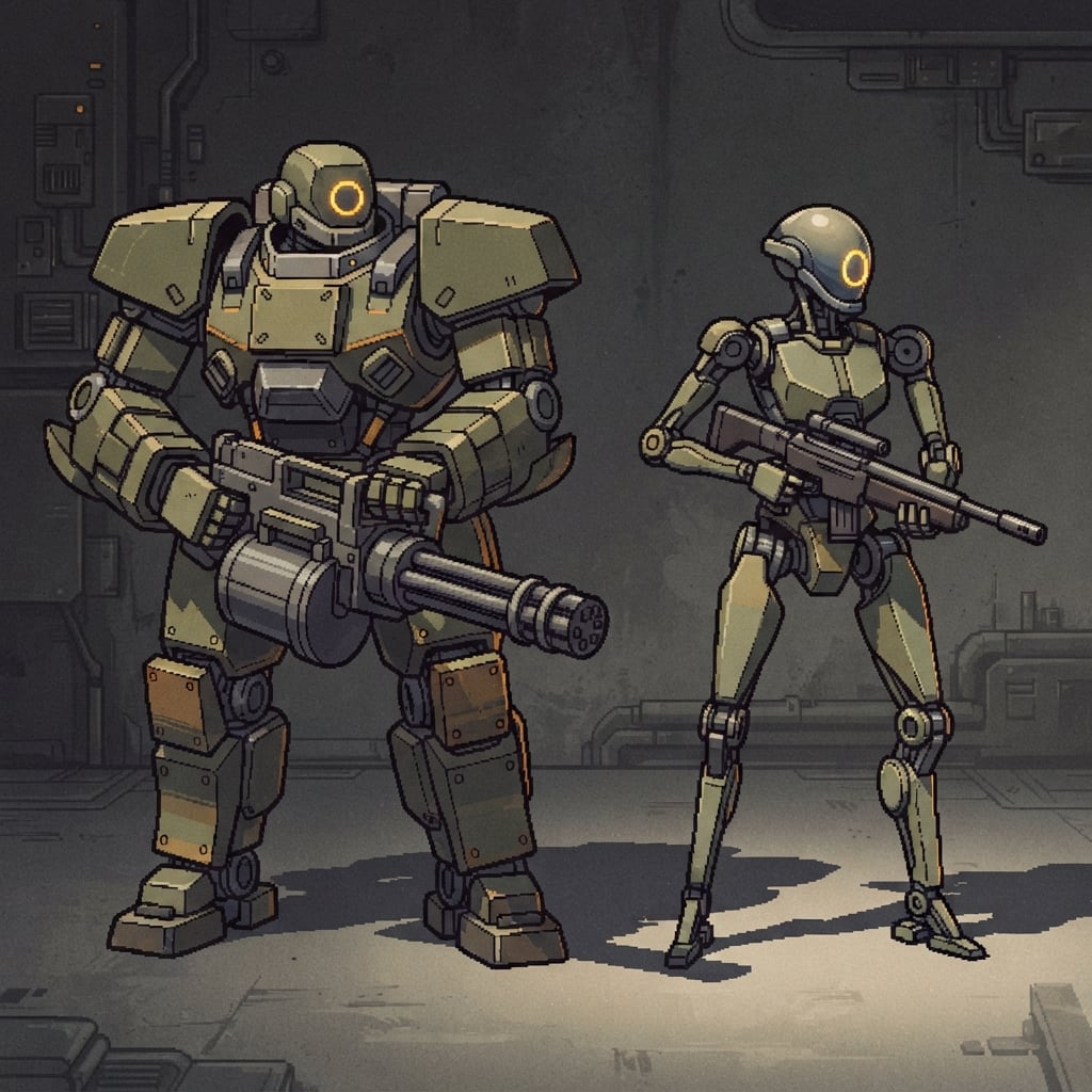 Image: Concept art for video game characters: two humanoi