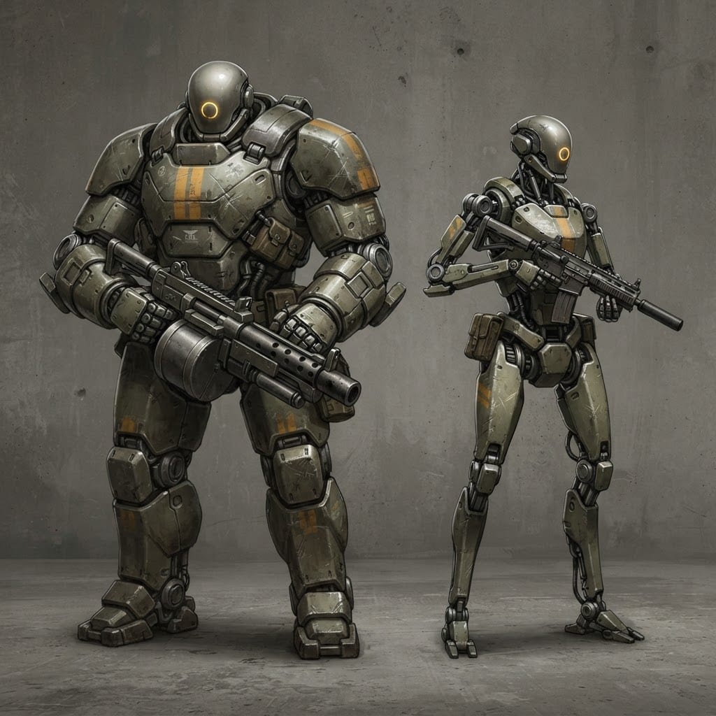 Image: Concept art for video game characters: two humanoi