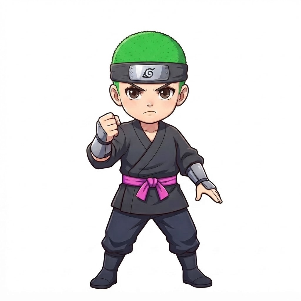 Image: Same chibi ninja girl character, same pose, same p