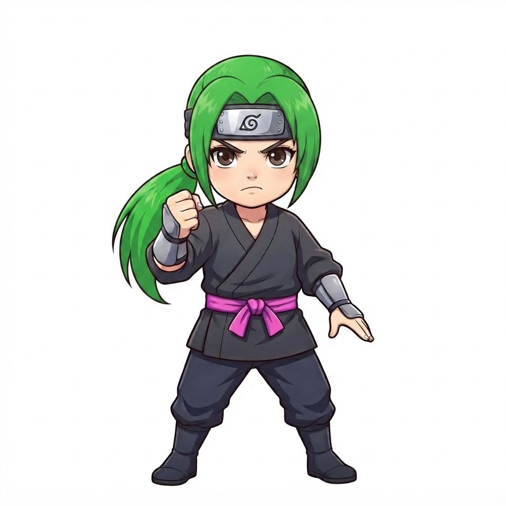 Image: Same chibi ninja girl character, same pose, same p