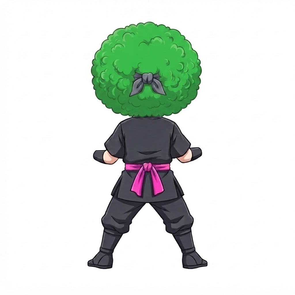 Image: Same chibi ninja girl character seen from behind,