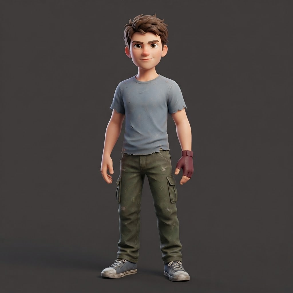 Image: Full-body character select portrait of a young mal