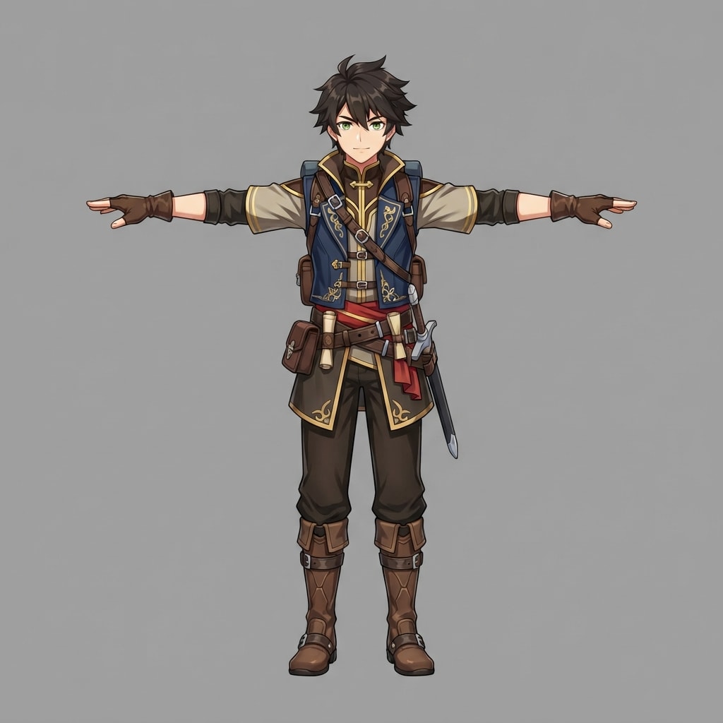Image: Single full body character, anime fantasy adventur