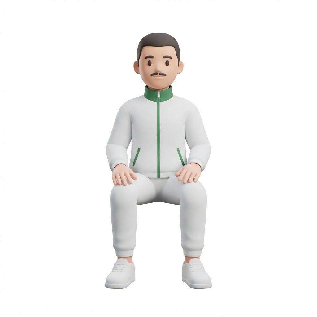 Image: A stylized 3D game character in a sitting pose as
