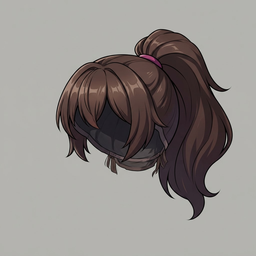 Image: A single anime hairstyle wig prop floating in empt