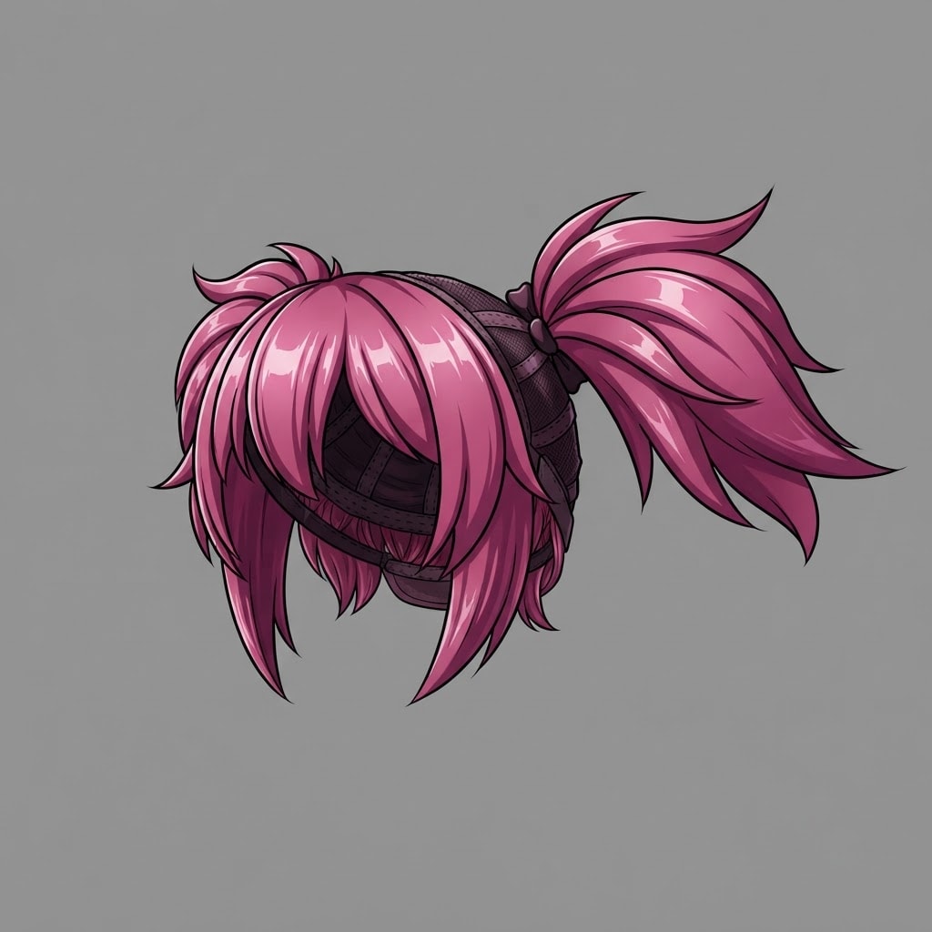 Image: A single anime hairstyle wig prop floating in empt