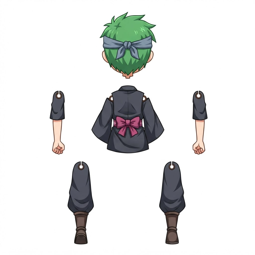 Image: 2D game CUTOUT ANIMATION PARTS SHEET of this exact