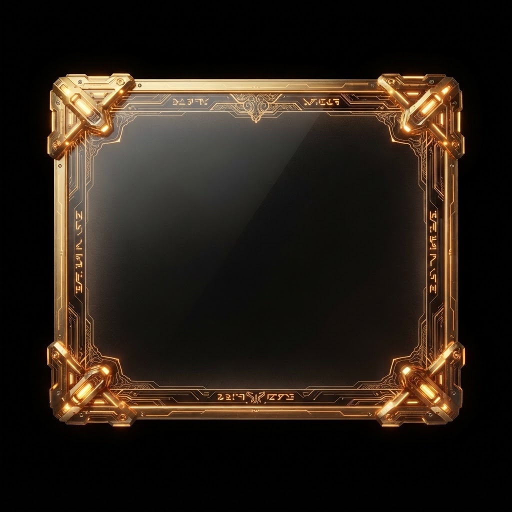 Image: A sci-fi game UI panel frame / window background,