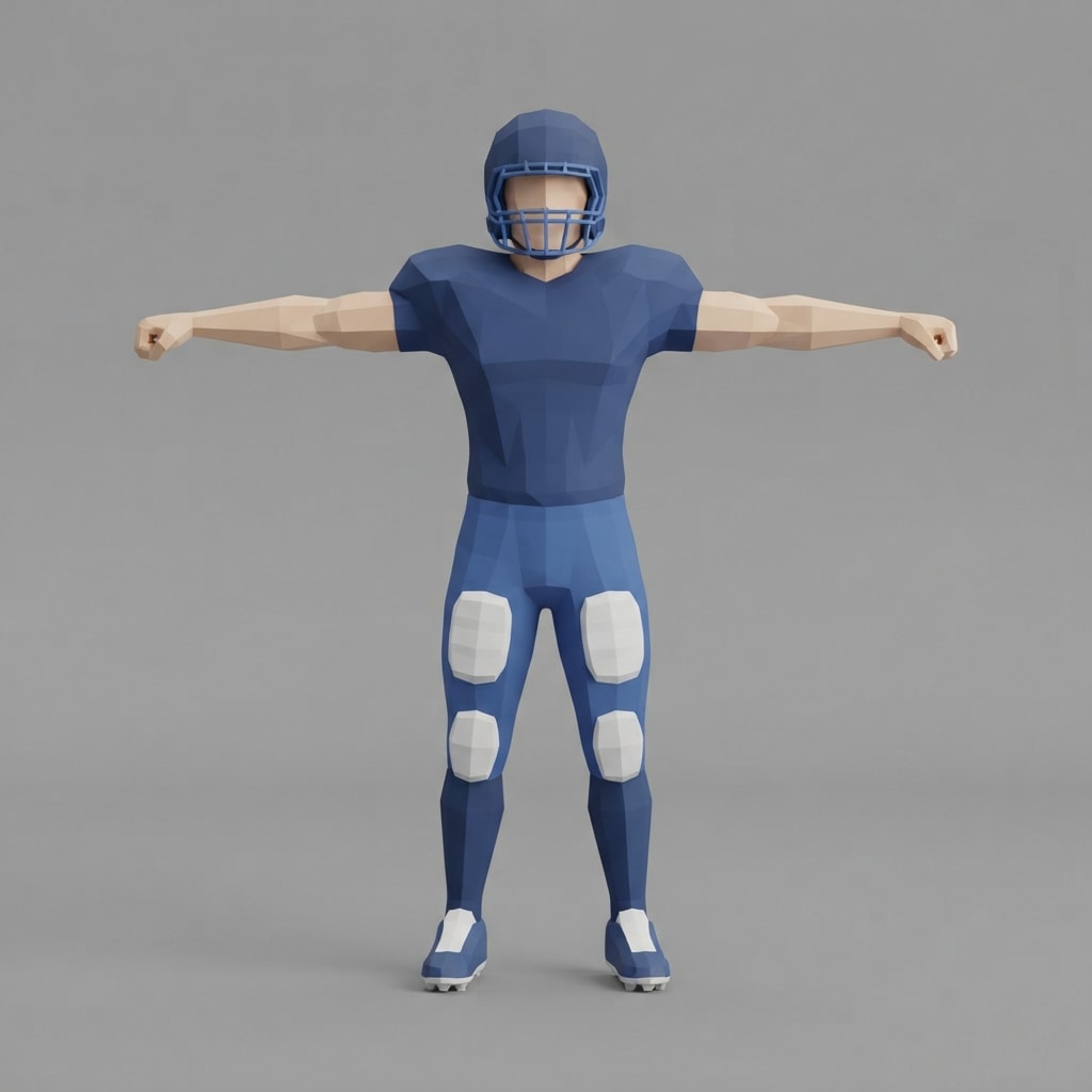 Image: A single full-body low-poly 3D American football p
