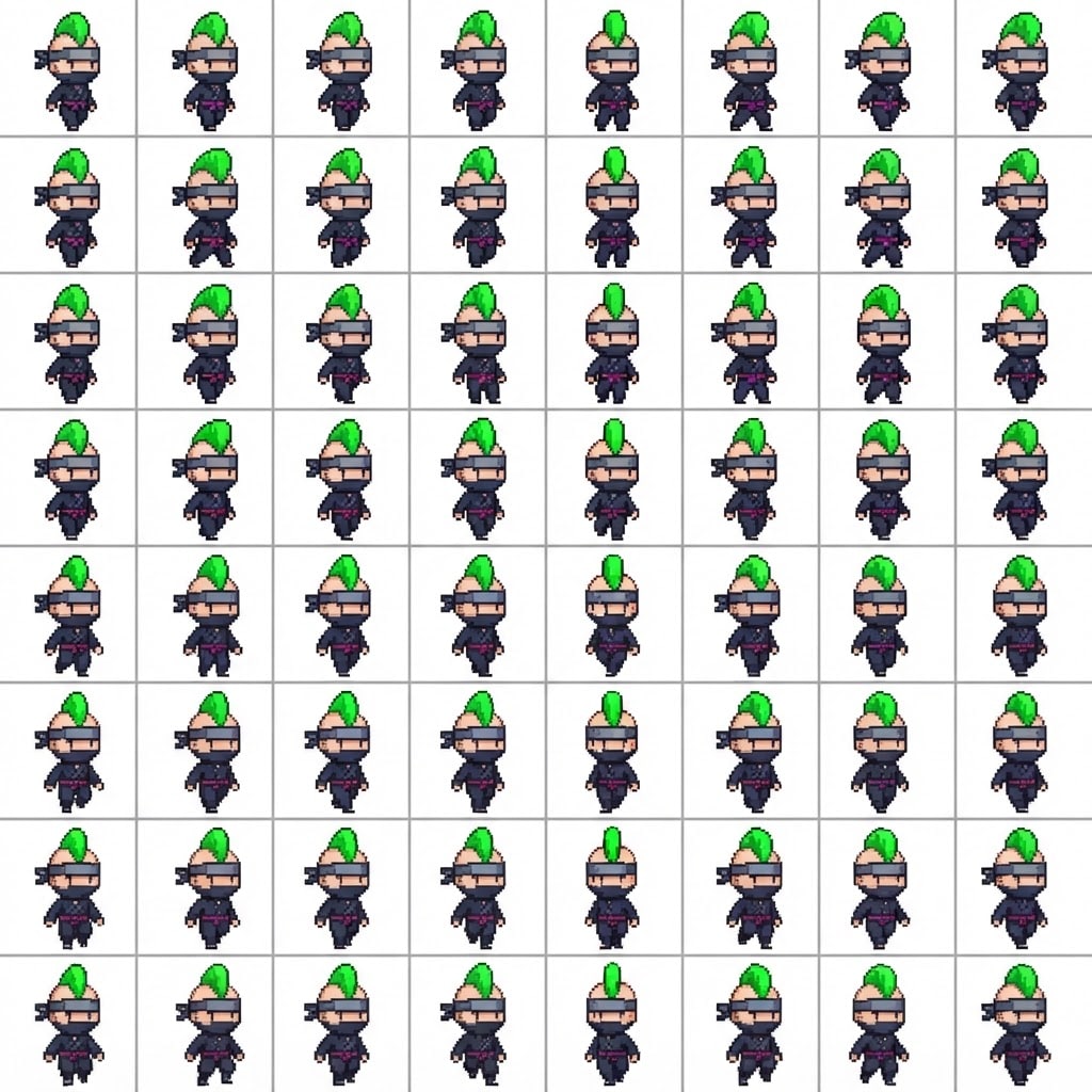 Image: This is a RETRO PIXEL ART walk-cycle sprite sheet: