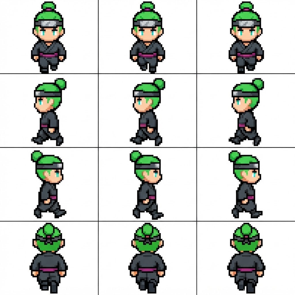 Image: RETRO PIXEL ART character walking sprite sheet for