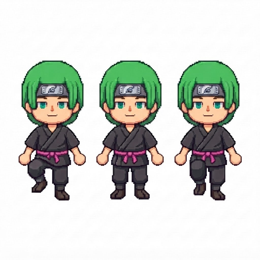 Image: BODY: a chibi BOY ninja with a VERY LARGE round he