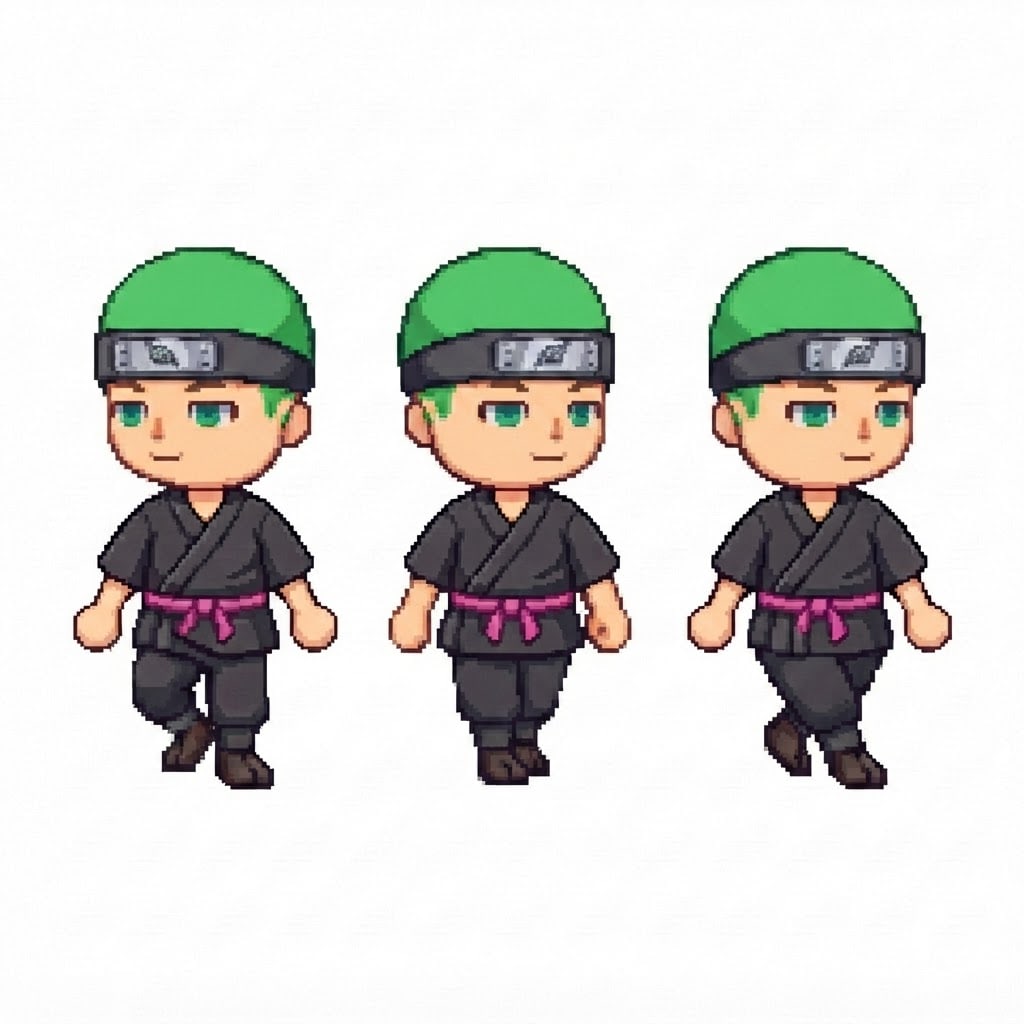 Image: BODY: a chibi BOY ninja with a VERY LARGE round he