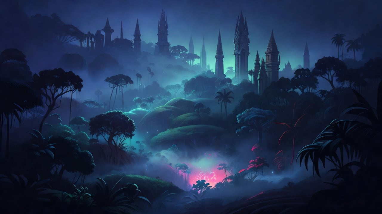 Parallax Far Background - Misty Jungle Horizon
