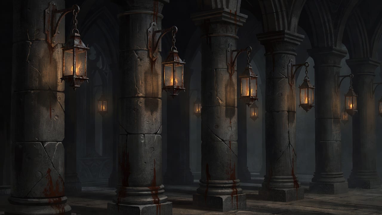 Gothic Pillars with Lanterns Midground