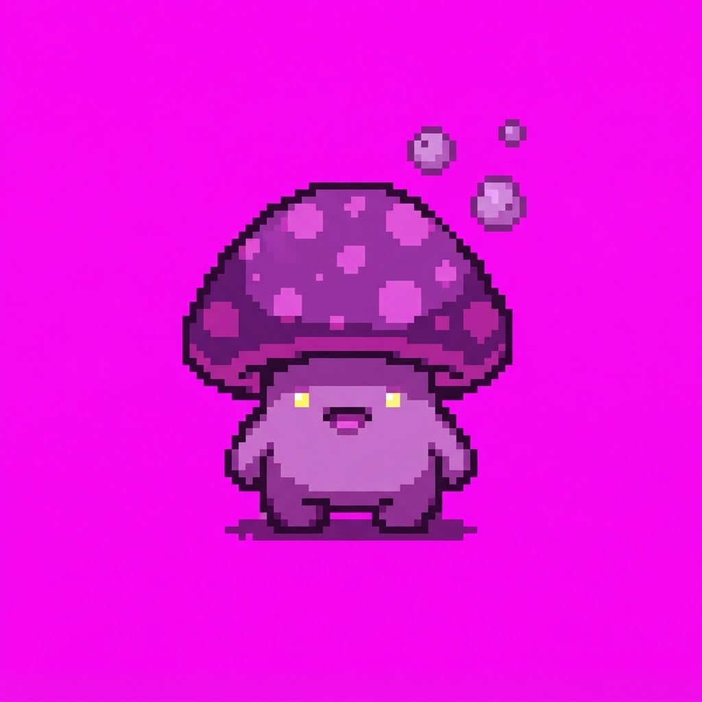 Image: pixel art creature sprite on a solid flat magenta