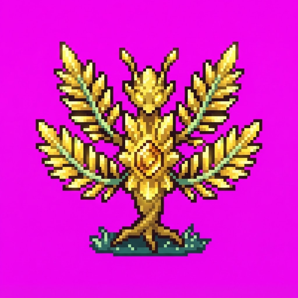 Image: pixel art creature sprite on a solid flat magenta