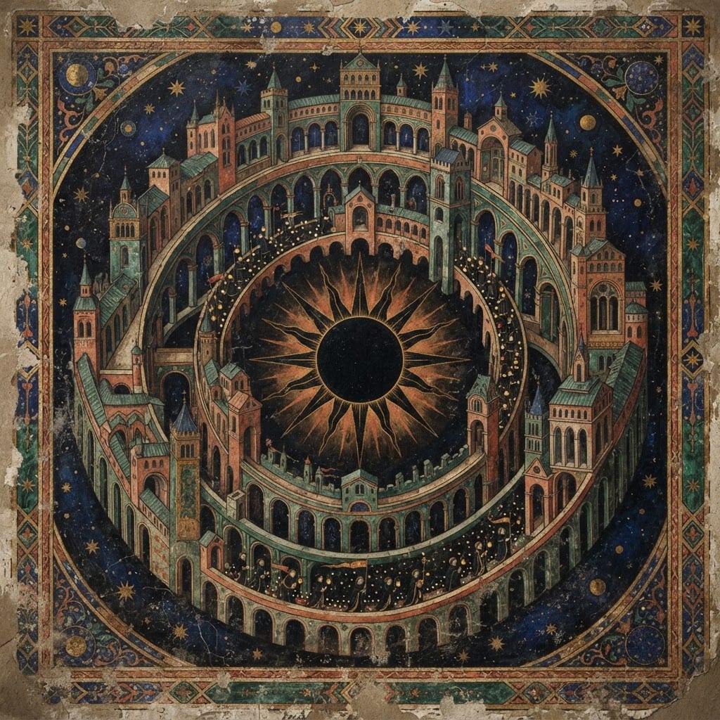 Image: A single square medieval celestial fresco painted