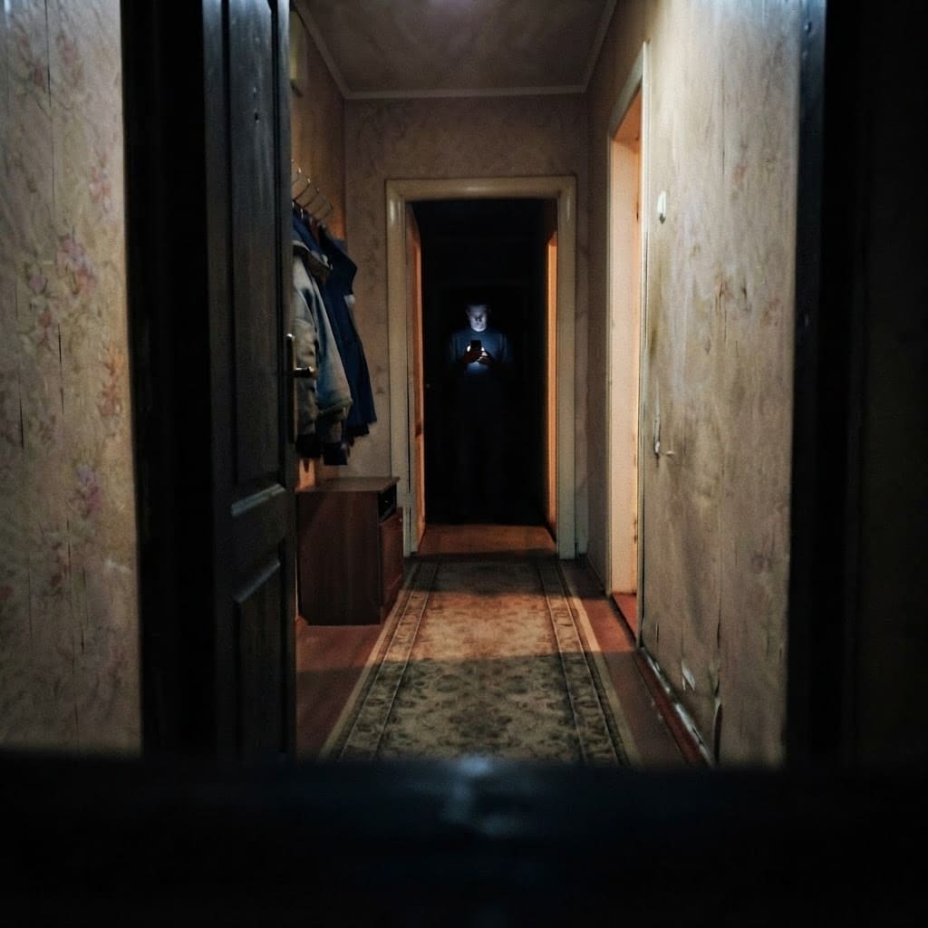 Image: Reverse angle of this same hallway, photographed f