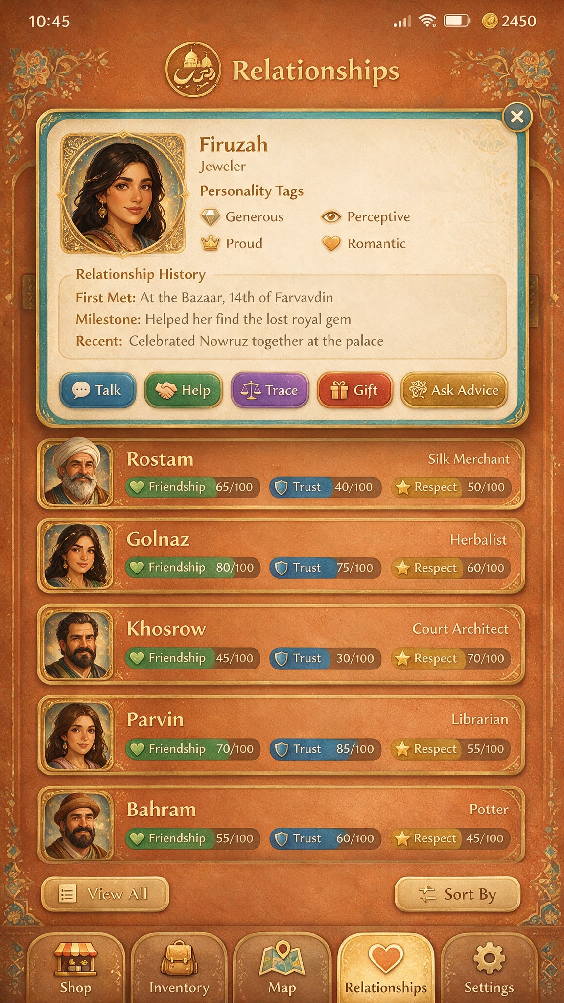 Pahlavan - NPC Relationship UI