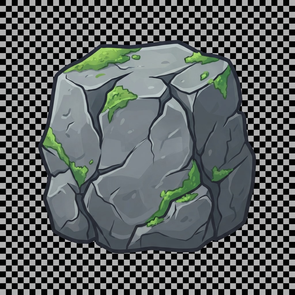 Image: Single gray stone boulder rock game prop sprite fo